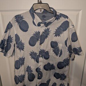 Izod Saltwater White & Blue Pineapple Hawaiian Shirt - Men's XXL - Like New